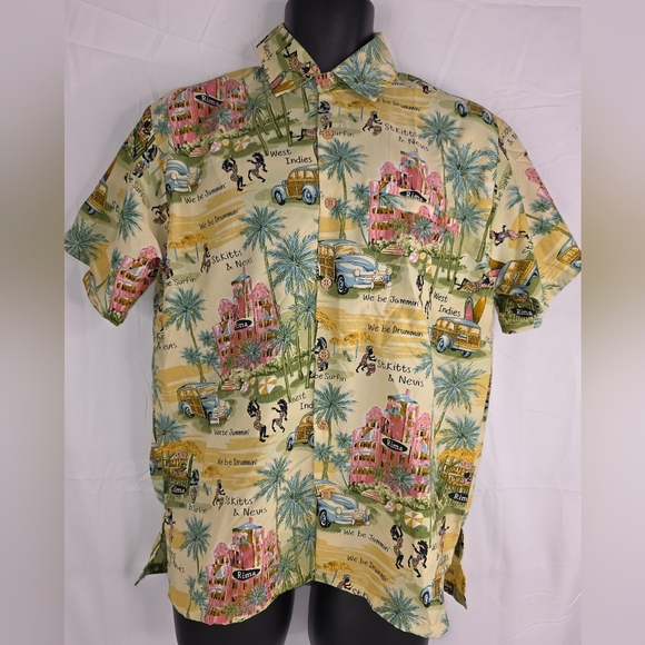 Rima Tropical Island Print Short Sleeve Button Down Shirt Size Small BY-1418 - Picture 2 of 9